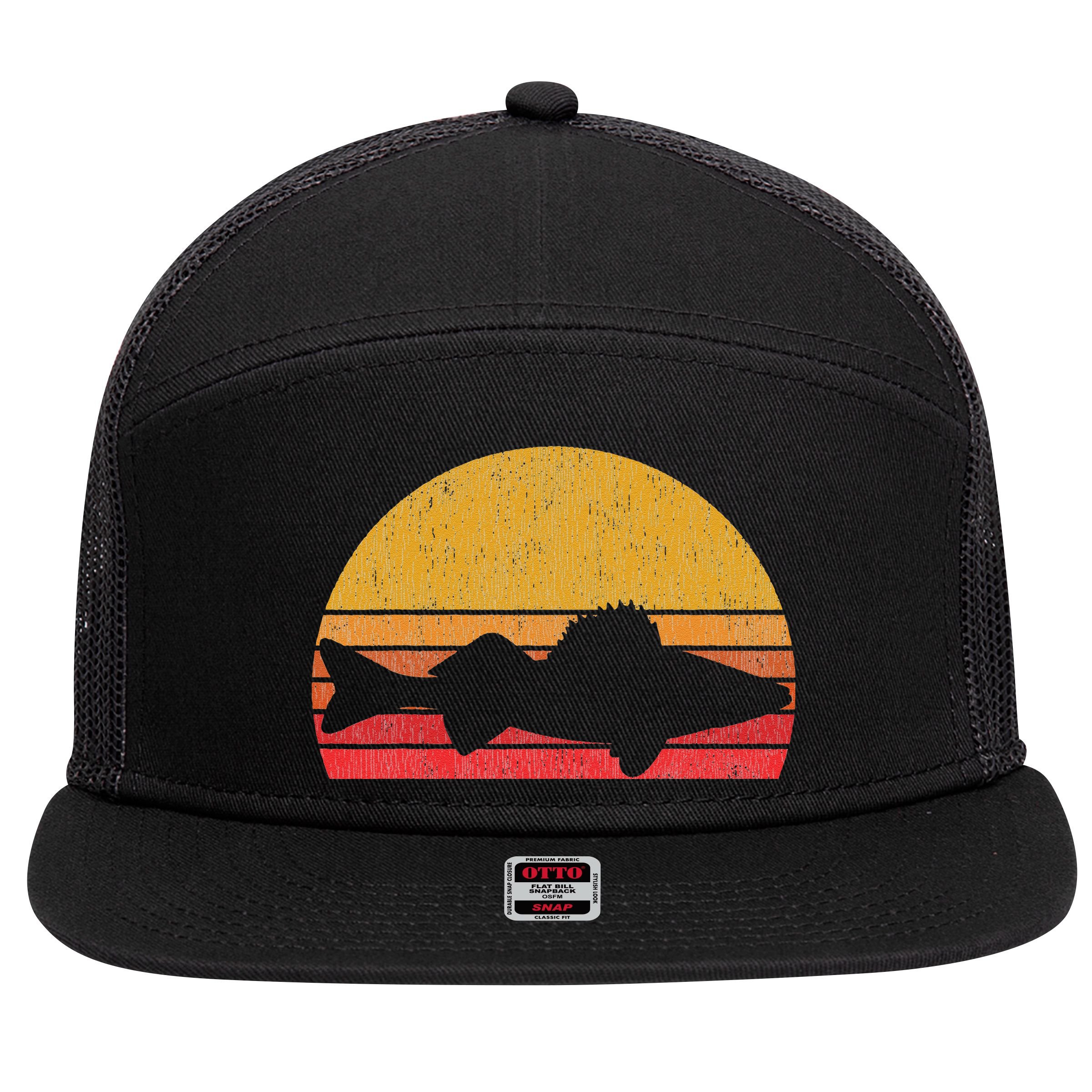 Walleye Fishing Retro Walleye Sauger Fisherman 7 Panel Mesh Trucker Snapback Hat