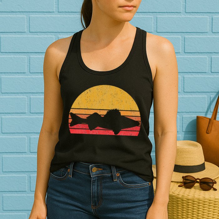 Walleye Fishing Retro Walleye Sauger Fisherman Womens Tank Top