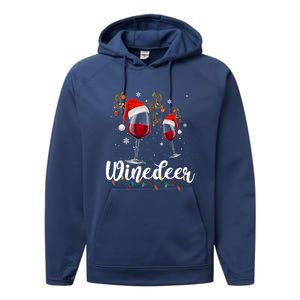 Winedeer Funny Reindeer Wine Christmas Funny Specialty Cool Gift Performance Fleece Hoodie