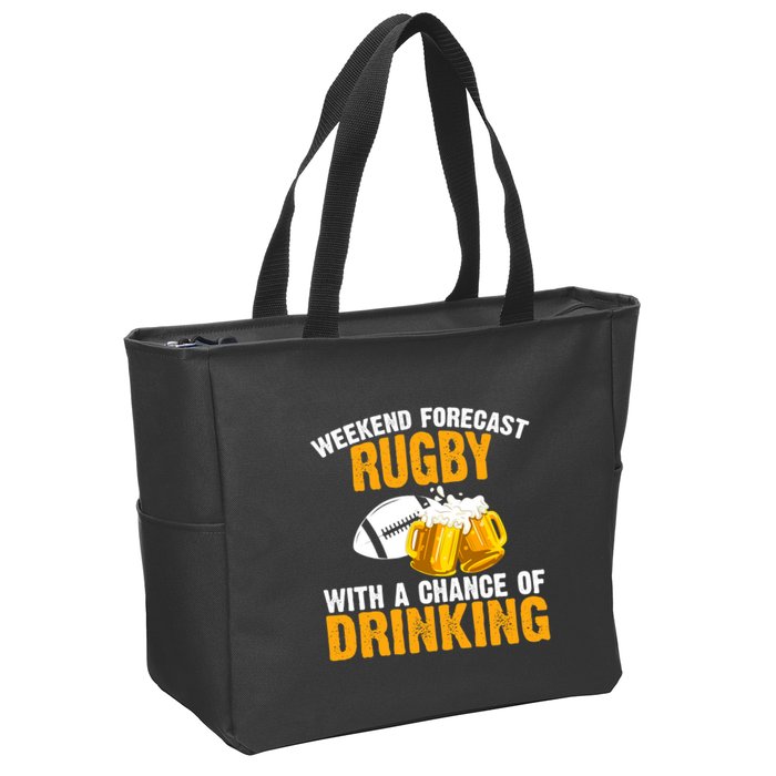 Weekend Forecast Rugby With A Chance Of Drinking Zip Tote Bag