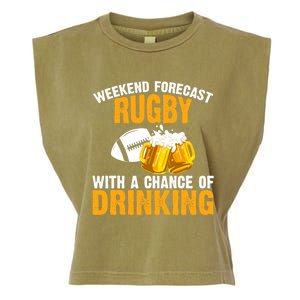 Weekend Forecast Rugby With A Chance Of Drinking Garment-Dyed Women's Muscle Tee