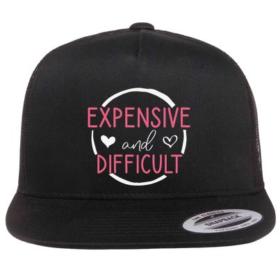 Wo Funny Saying Expensive and Difficult Cute Heart Flat Bill Trucker Hat