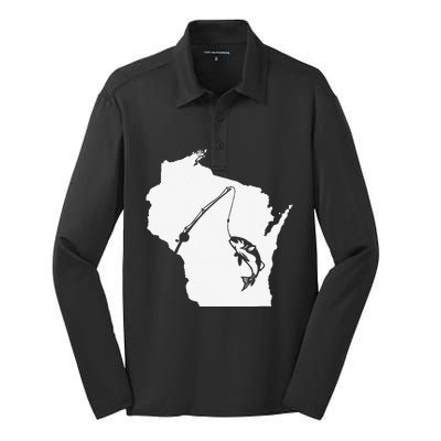 Wisconsin Fishing Sturgeon Bass Fishing Midwest Home State Silk Touch Performance Long Sleeve Polo