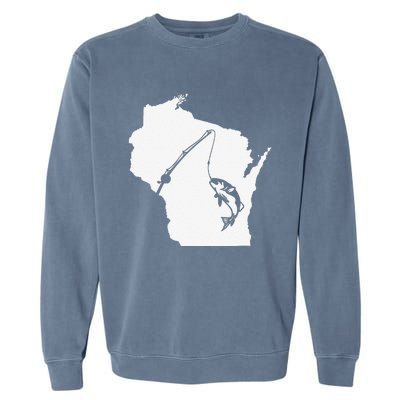 Wisconsin Fishing Sturgeon Bass Fishing Midwest Home State Garment-Dyed Sweatshirt