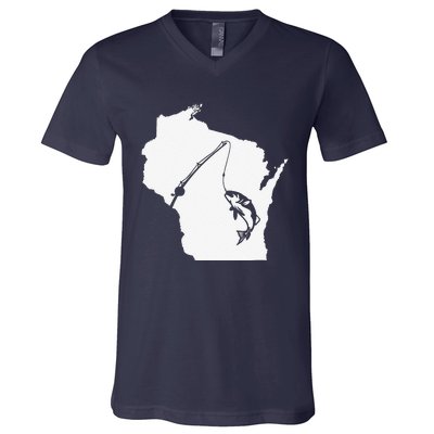 Wisconsin Fishing Sturgeon Bass Fishing Midwest Home State V-Neck T-Shirt