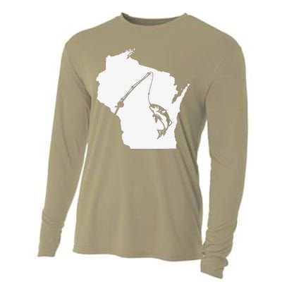 Wisconsin Fishing Sturgeon Bass Fishing Midwest Home State Cooling Performance Long Sleeve Crew