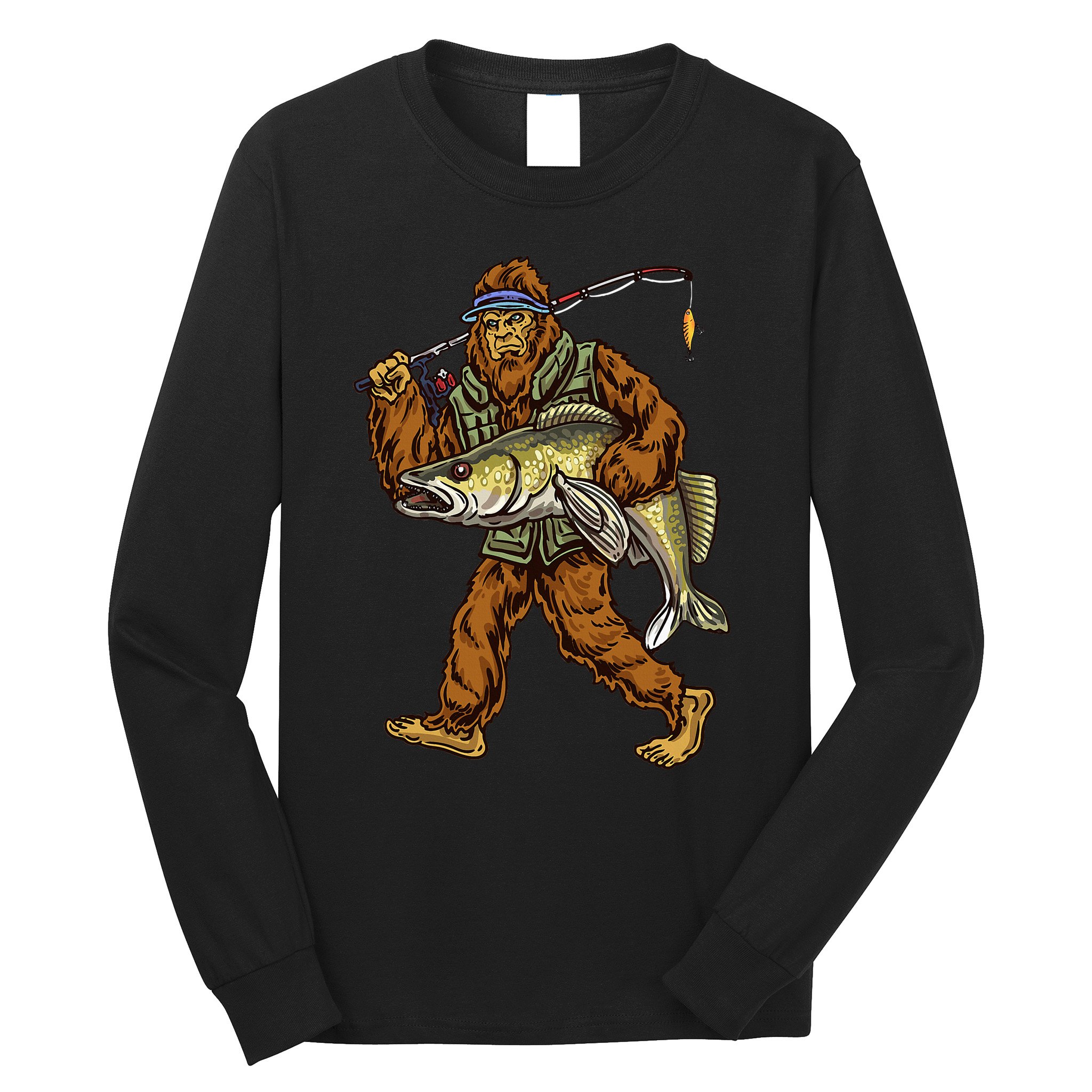Walleye Fishing Sauger Hunting Bigfoot Fishermen Long Sleeve Shirt