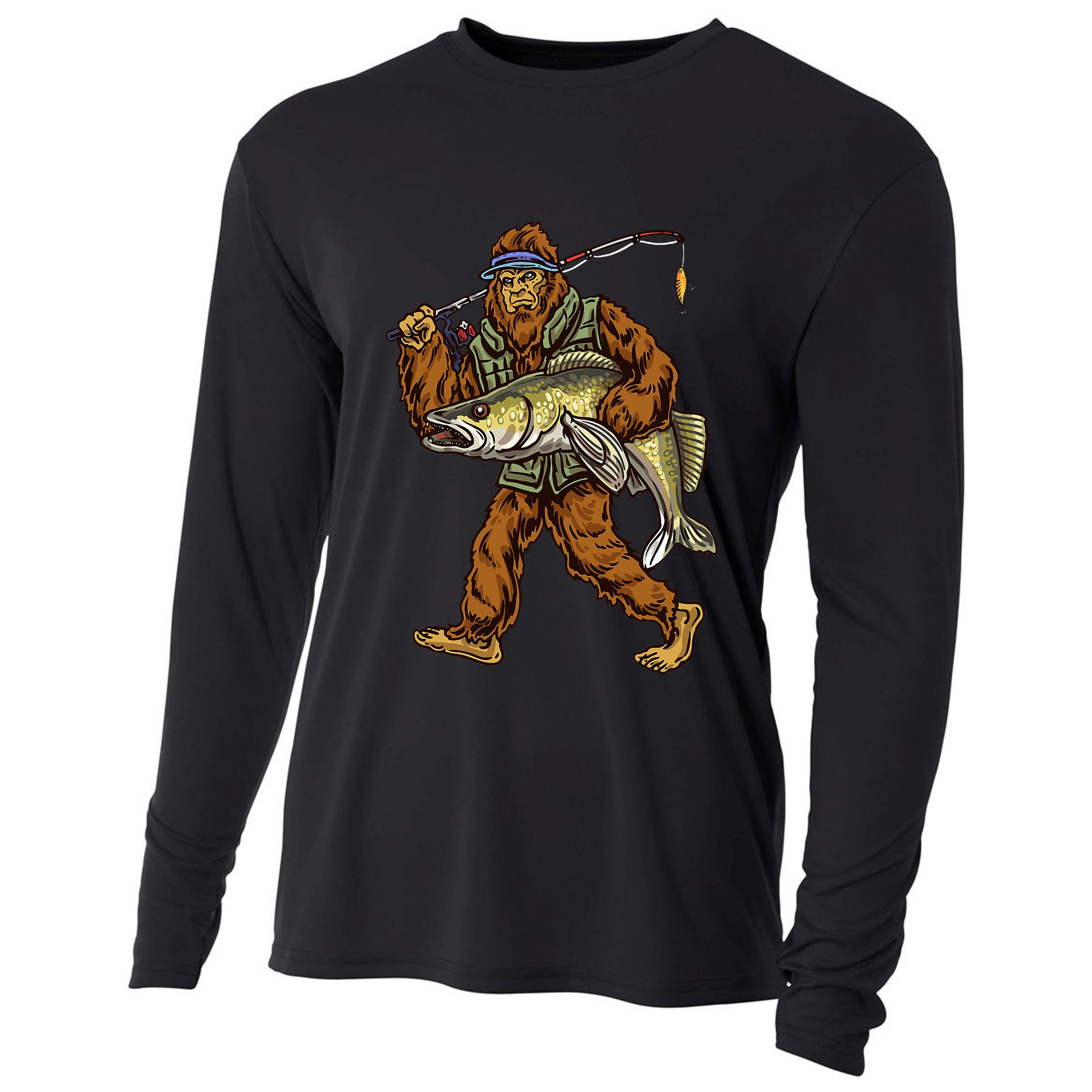 Walleye Fishing Sauger Hunting Bigfoot Fishermen Cooling Performance Long Sleeve Crew