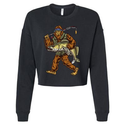 Walleye Fishing Sauger Hunting Bigfoot Fishermen Cropped Pullover Crew