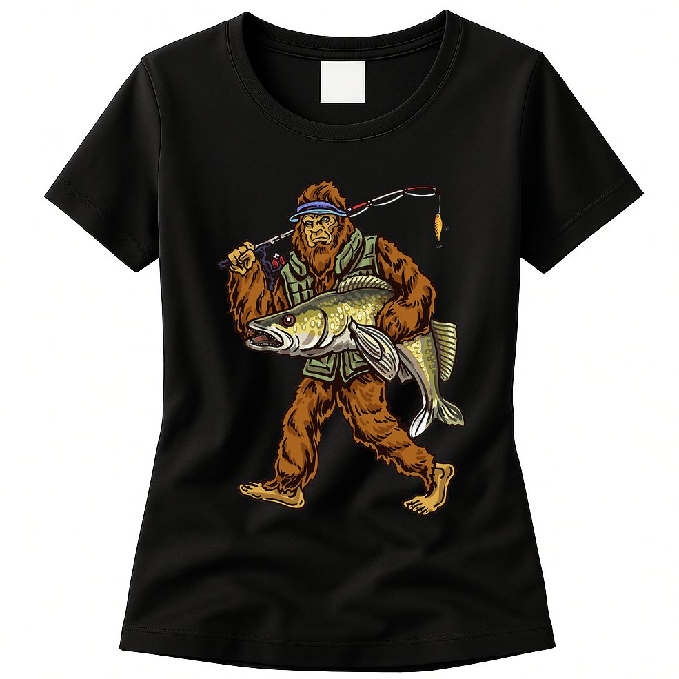 Walleye Fishing Sauger Hunting Bigfoot Fishermen Womens T-Shirt