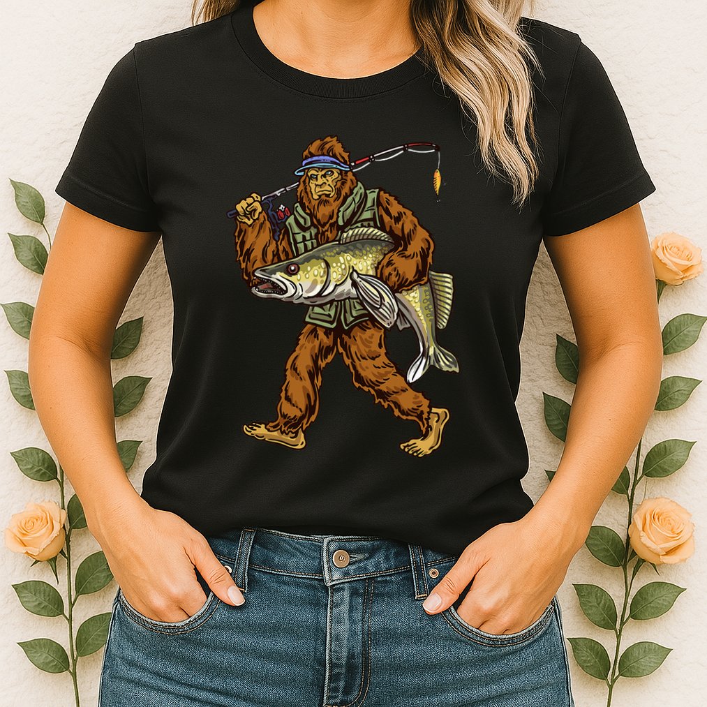 Walleye Fishing Sauger Hunting Bigfoot Fishermen Womens T-Shirt