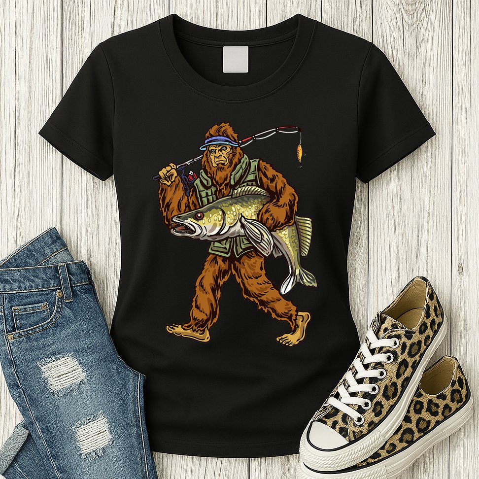 Walleye Fishing Sauger Hunting Bigfoot Fishermen Womens T-Shirt