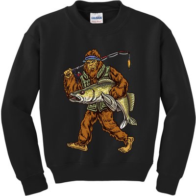 Walleye Fishing Sauger Hunting Bigfoot Fishermen Kids Sweatshirt