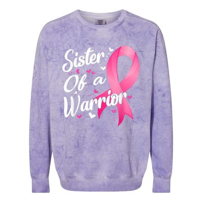 Womens Fighter Sister Of A Warrior Breast Cancer Fighting Colorblast Crewneck Sweatshirt