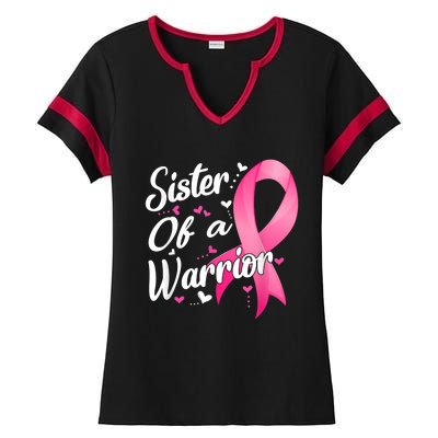 Womens Fighter Sister Of A Warrior Breast Cancer Fighting Ladies Halftime Notch Neck Tee