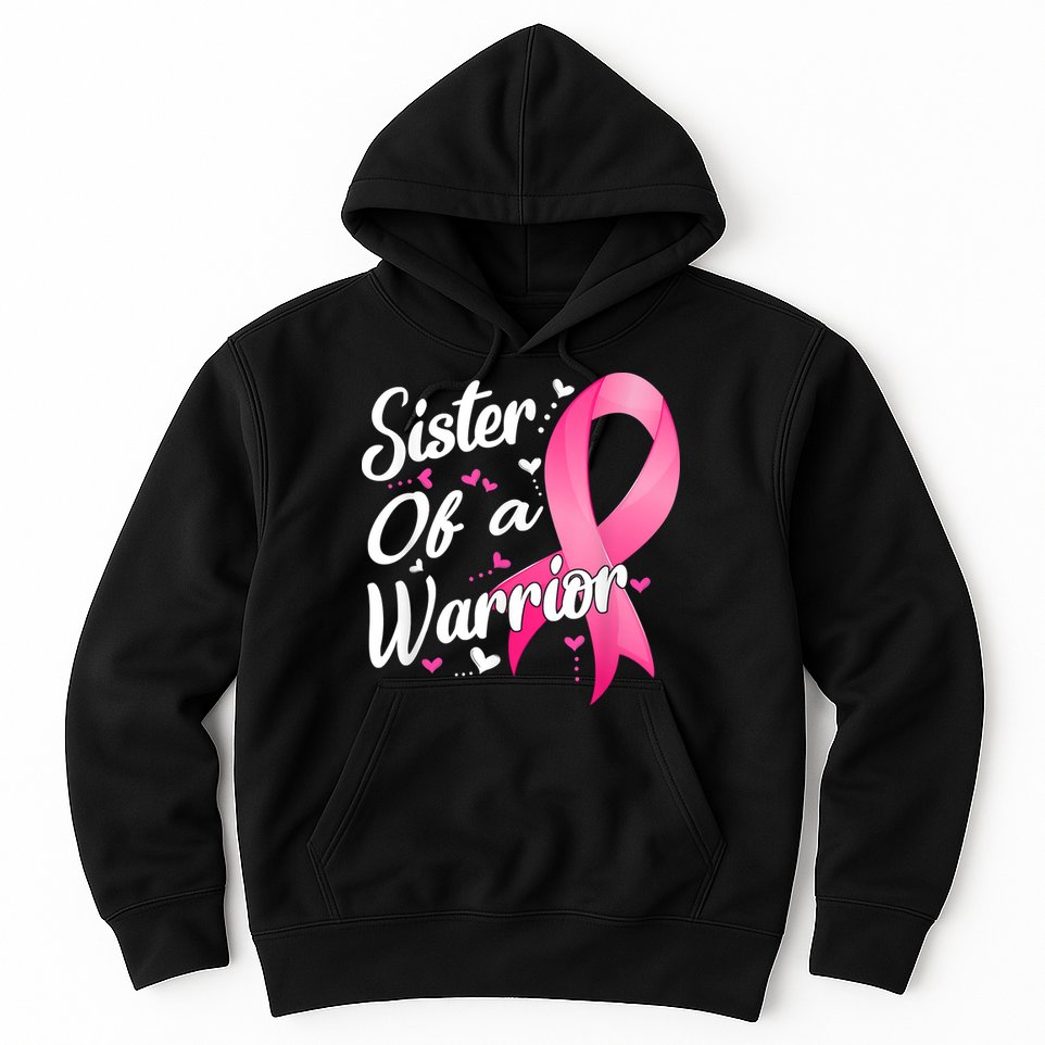 Womens Fighter Sister Of A Warrior Breast Cancer Fighting Hoodie