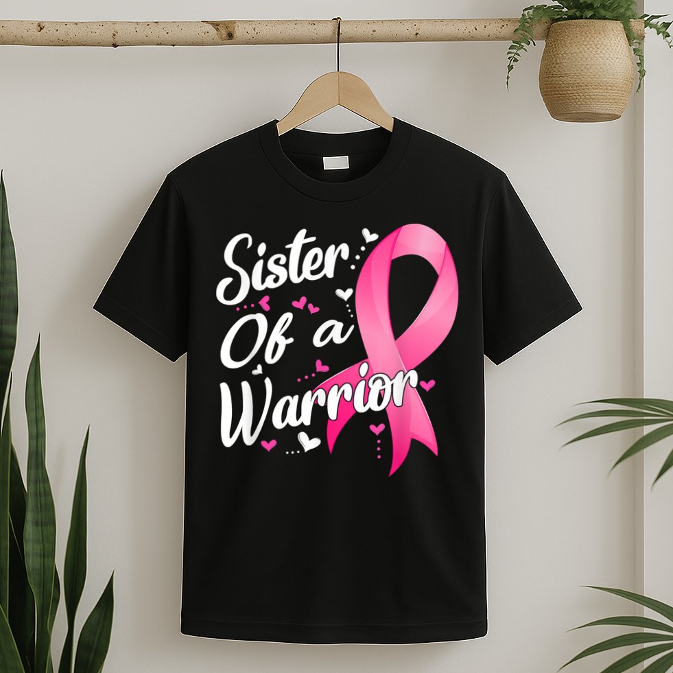 Womens Fighter Sister Of A Warrior Breast Cancer Fighting T-Shirt