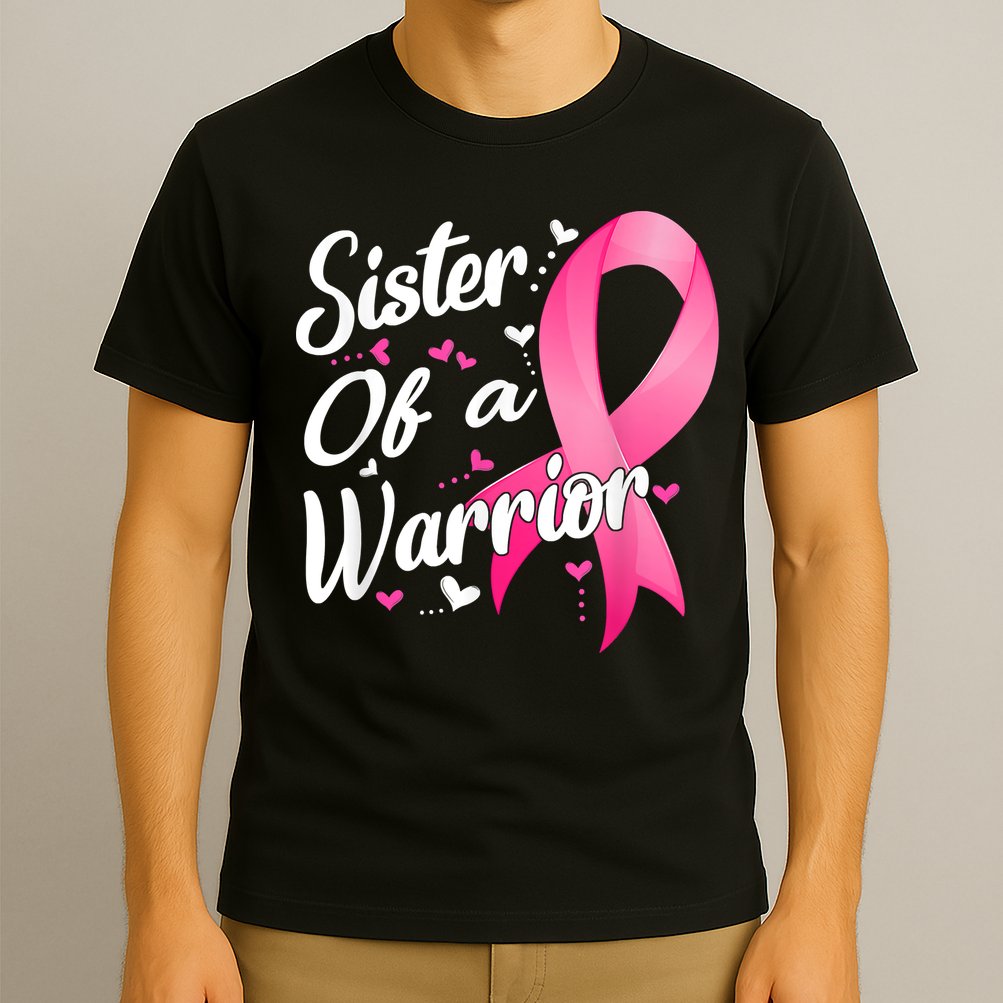 Womens Fighter Sister Of A Warrior Breast Cancer Fighting T-Shirt