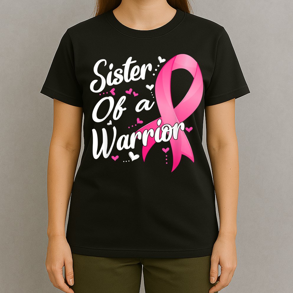 Womens Fighter Sister Of A Warrior Breast Cancer Fighting T-Shirt