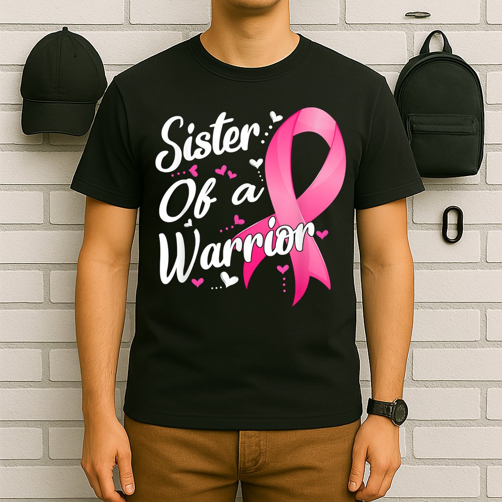 Womens Fighter Sister Of A Warrior Breast Cancer Fighting T-Shirt