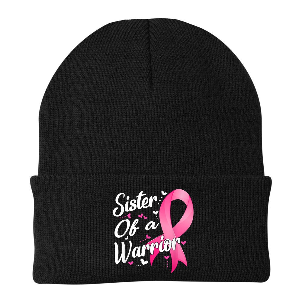 Womens Fighter Sister Of A Warrior Breast Cancer Fighting Beanie