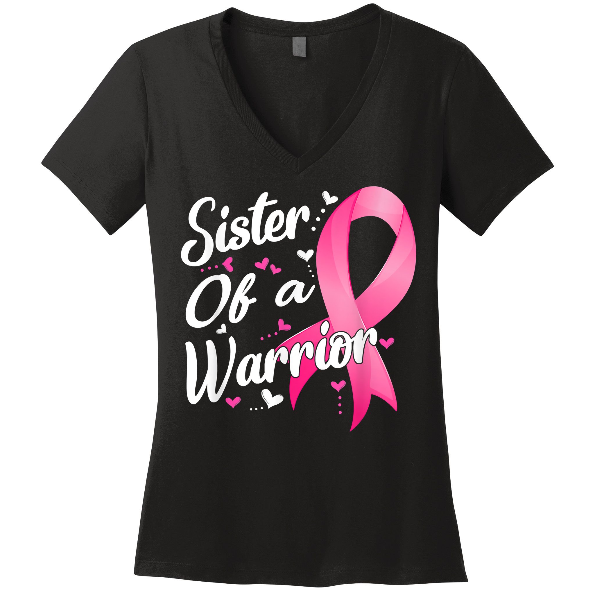 Womens Fighter Sister Of A Warrior Breast Cancer Fighting Women's V-Neck T-Shirt