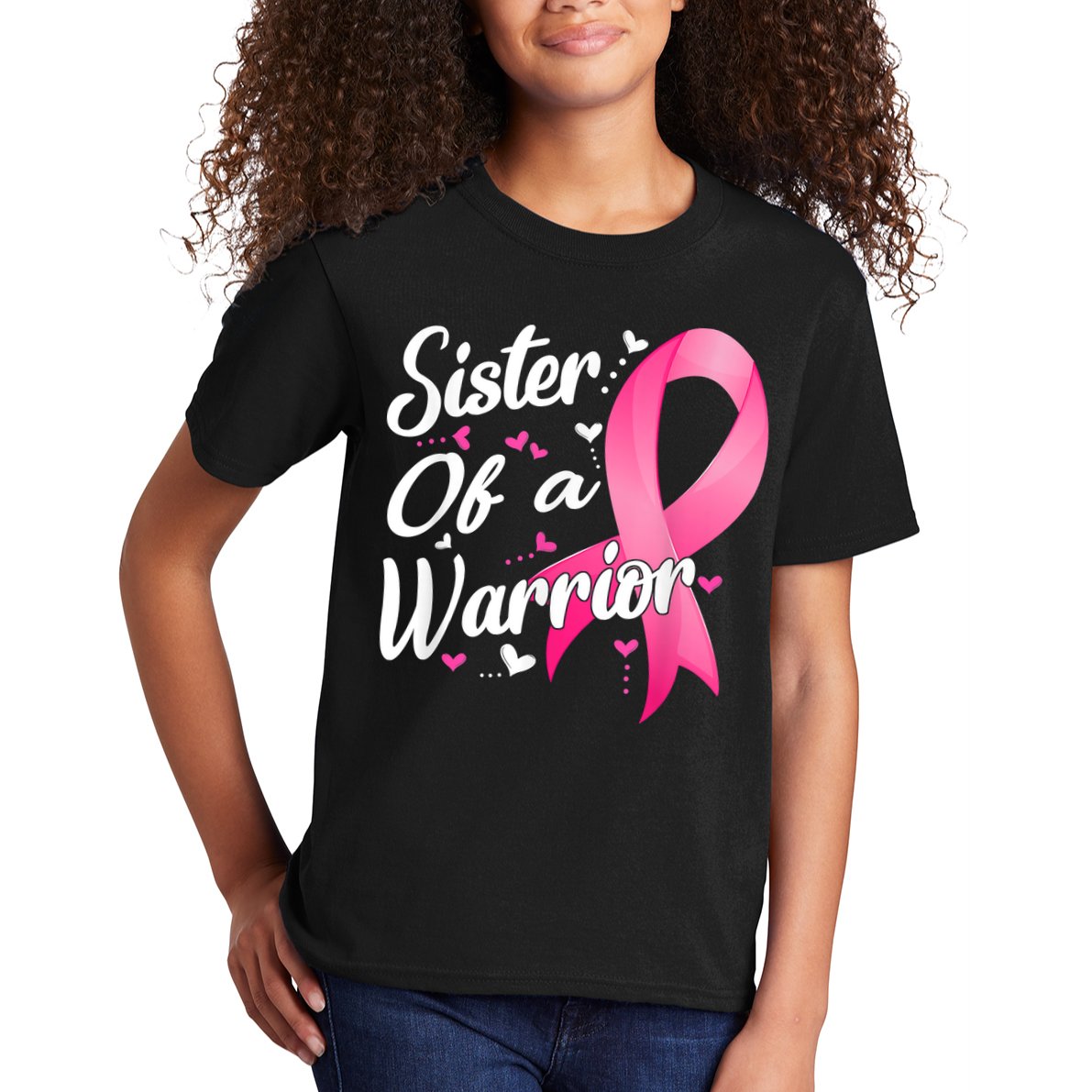 Womens Fighter Sister Of A Warrior Breast Cancer Fighting Kids T-Shirt