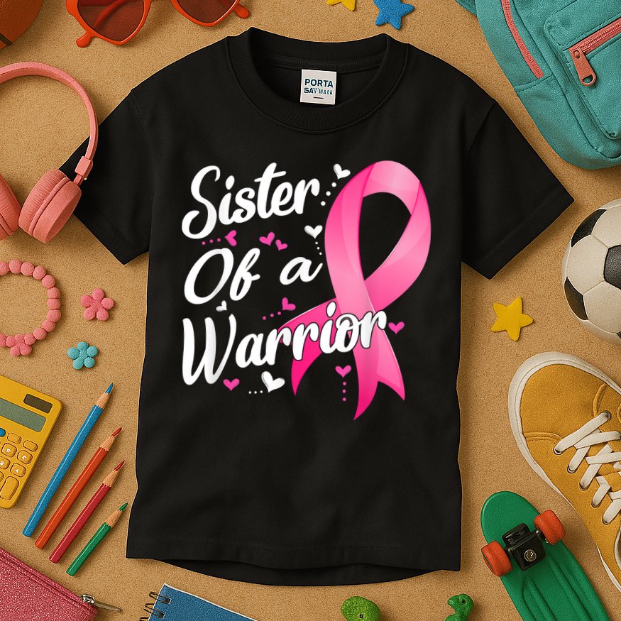 Womens Fighter Sister Of A Warrior Breast Cancer Fighting Kids T-Shirt