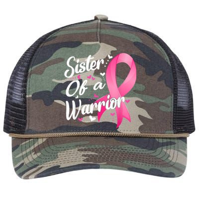 Womens Fighter Sister Of A Warrior Breast Cancer Fighting Retro Rope Trucker Hat Cap