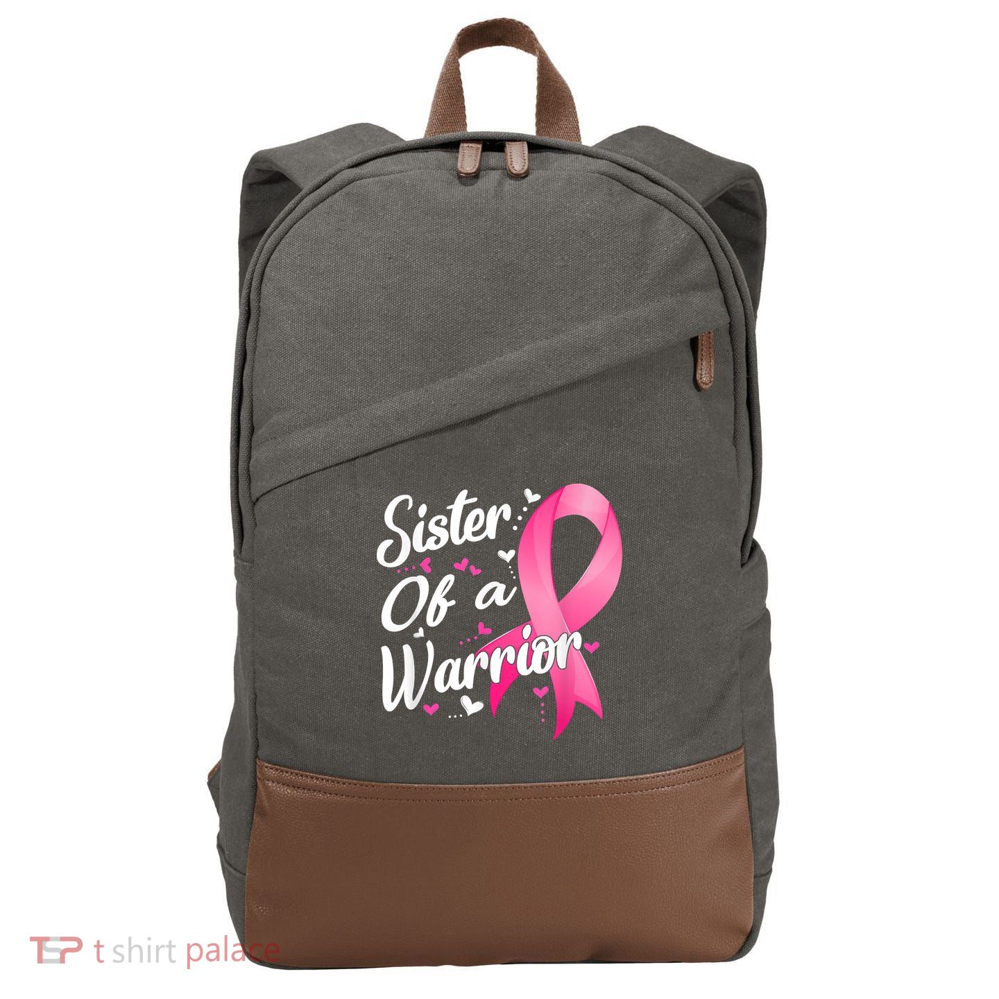 Womens Fighter Sister Of A Warrior Breast Cancer Fighting Cotton Canvas Backpack