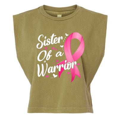 Womens Fighter Sister Of A Warrior Breast Cancer Fighting Garment-Dyed Women's Muscle Tee