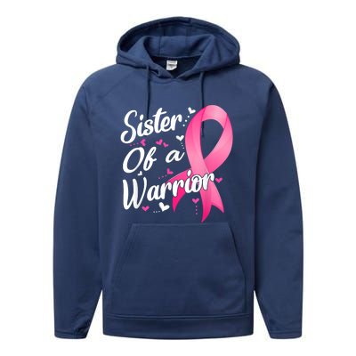 Womens Fighter Sister Of A Warrior Breast Cancer Fighting Performance Fleece Hoodie