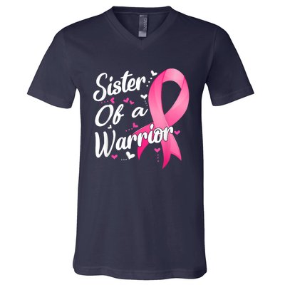 Womens Fighter Sister Of A Warrior Breast Cancer Fighting V-Neck T-Shirt