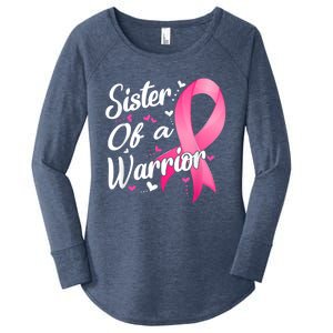 Womens Fighter Sister Of A Warrior Breast Cancer Fighting Women's Perfect Tri Tunic Long Sleeve Shirt