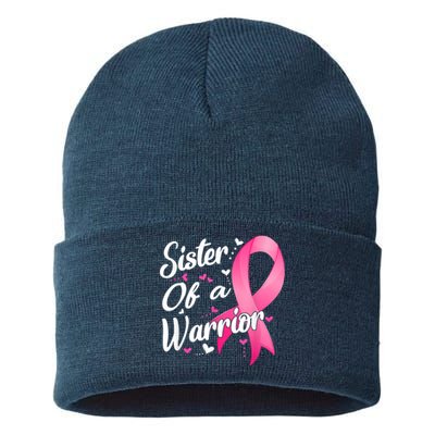 Womens Fighter Sister Of A Warrior Breast Cancer Fighting Sustainable Knit Beanie