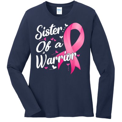 Womens Fighter Sister Of A Warrior Breast Cancer Fighting Ladies Long Sleeve Shirt