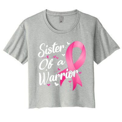 Womens Fighter Sister Of A Warrior Breast Cancer Fighting Women's Crop Top Tee