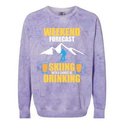 Weekend Forecast Skiing Snow Ski Expert Skier Lover Graphic Meaningful Gift Colorblast Crewneck Sweatshirt