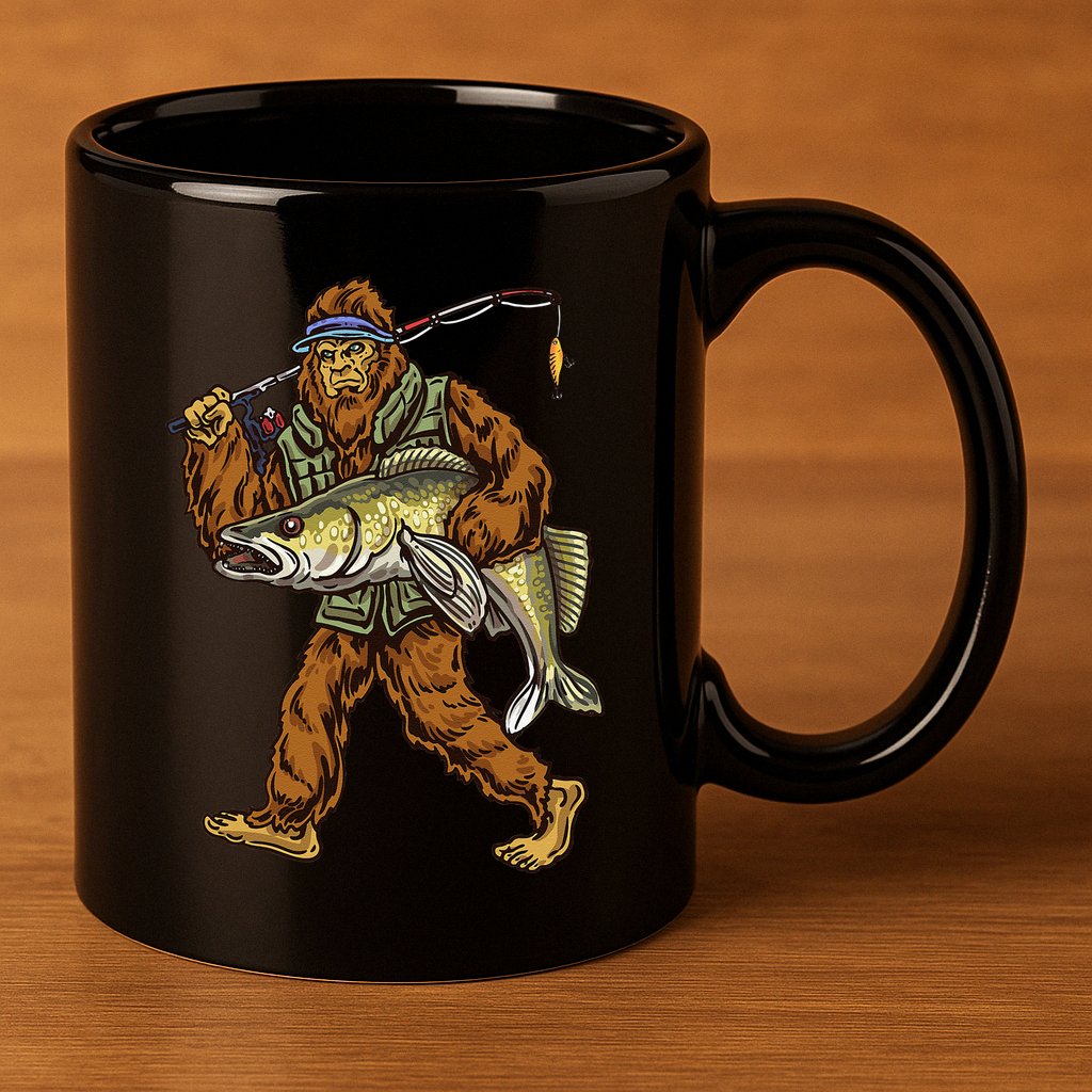 Walleye Fishing Sauger Hunting Bigfoot Fishermen 11oz C Handle Ceramic Mug