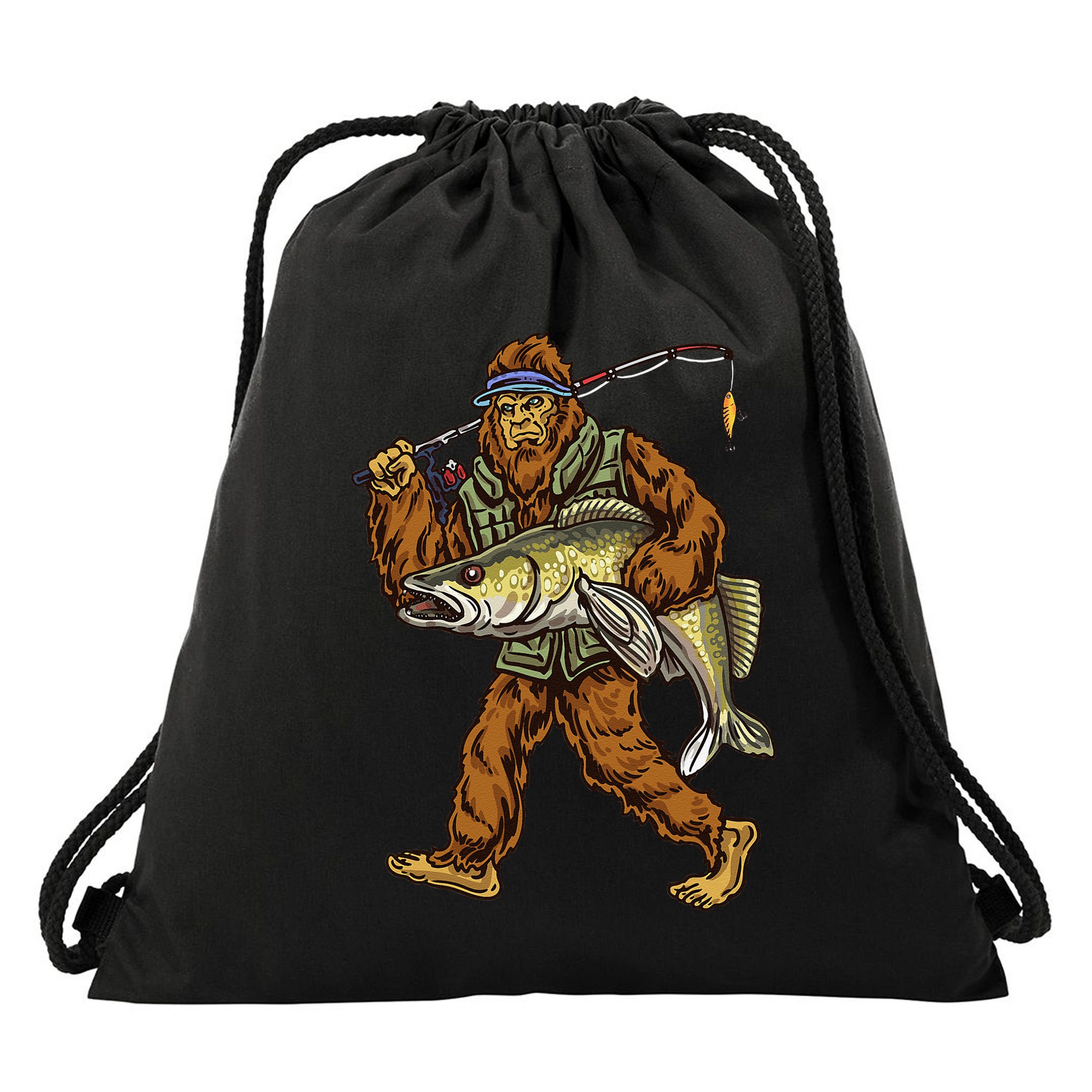 Walleye Fishing Sauger Hunting Bigfoot Fishermen Drawstring Bag