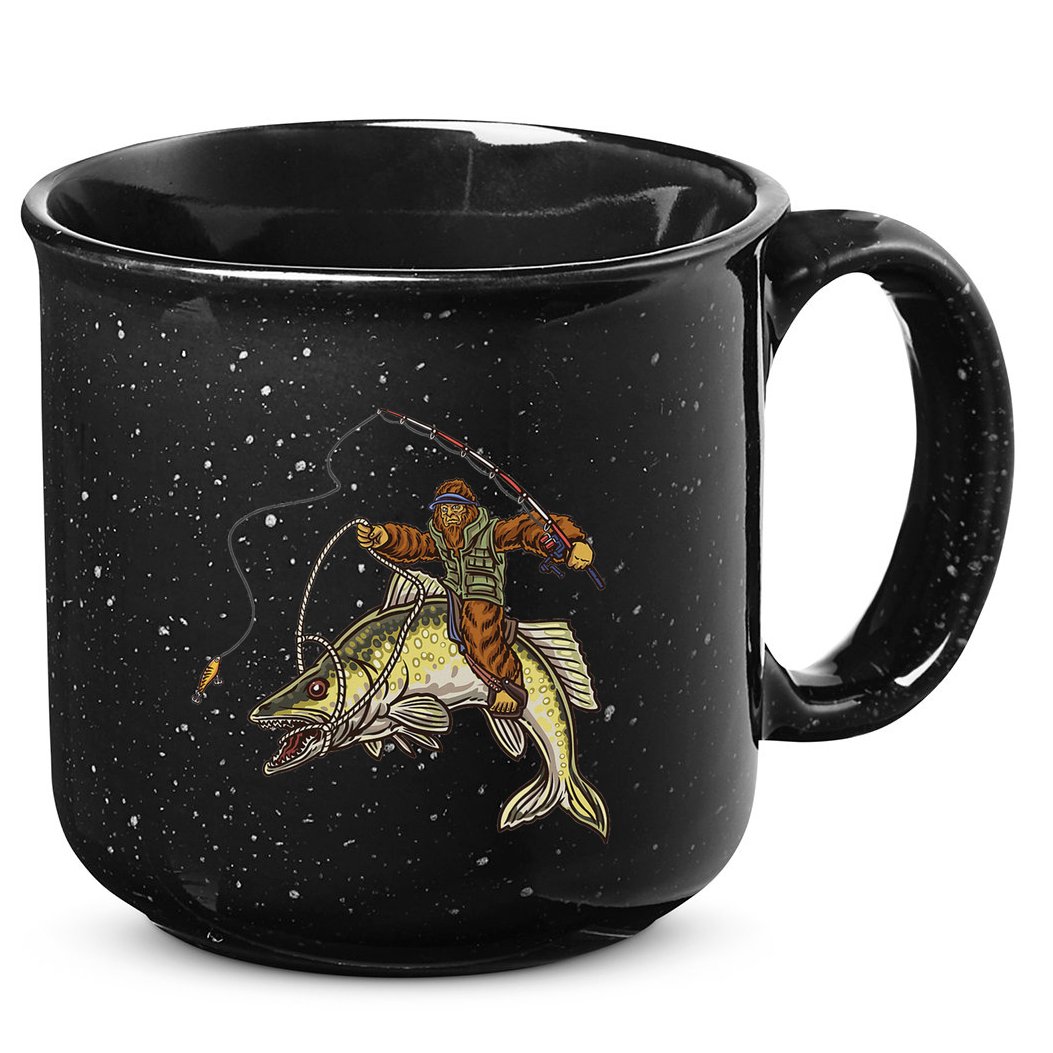 Walleye Fishing Sauger Hunting Bigfoot Fishermen 15oz Campfire Ceramic Mug