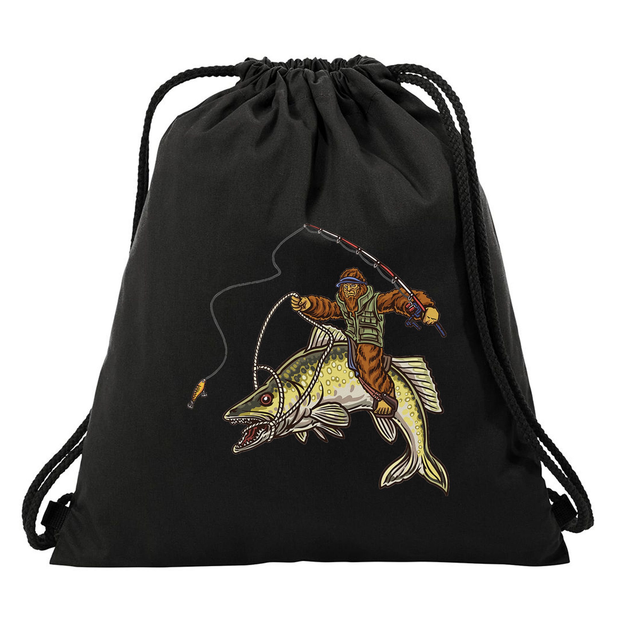 Walleye Fishing Sauger Hunting Bigfoot Fishermen Drawstring Bag