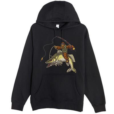 Walleye Fishing Sauger Hunting Bigfoot Fishermen Premium Pullover Hoodie