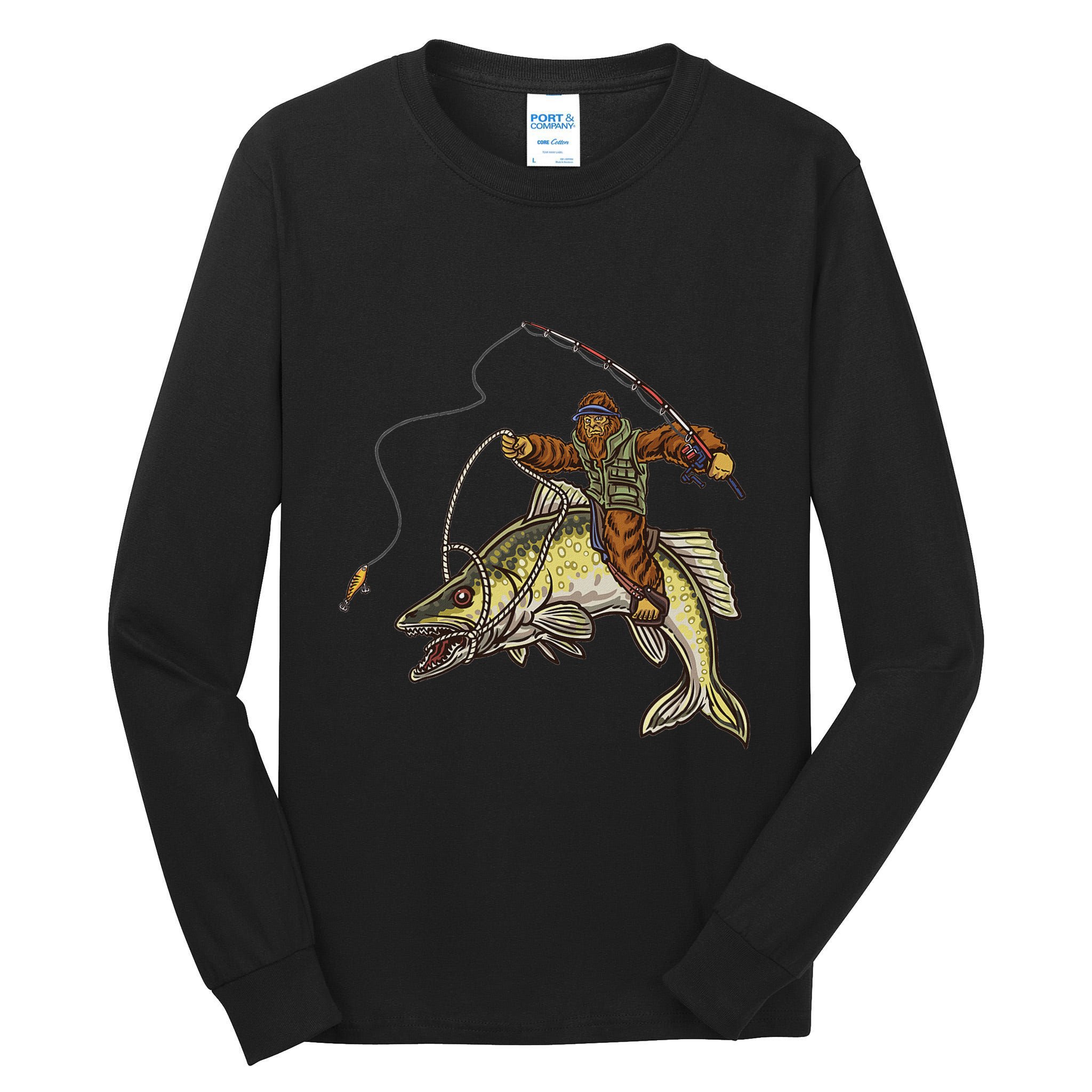 Walleye Fishing Sauger Hunting Bigfoot Fishermen Tall Long Sleeve T-Shirt