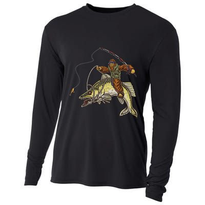 Walleye Fishing Sauger Hunting Bigfoot Fishermen Cooling Performance Long Sleeve Crew