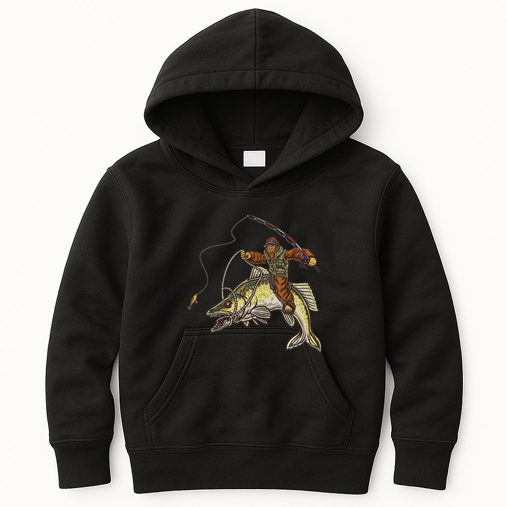 Walleye Fishing Sauger Hunting Bigfoot Fishermen Kids Hoodie