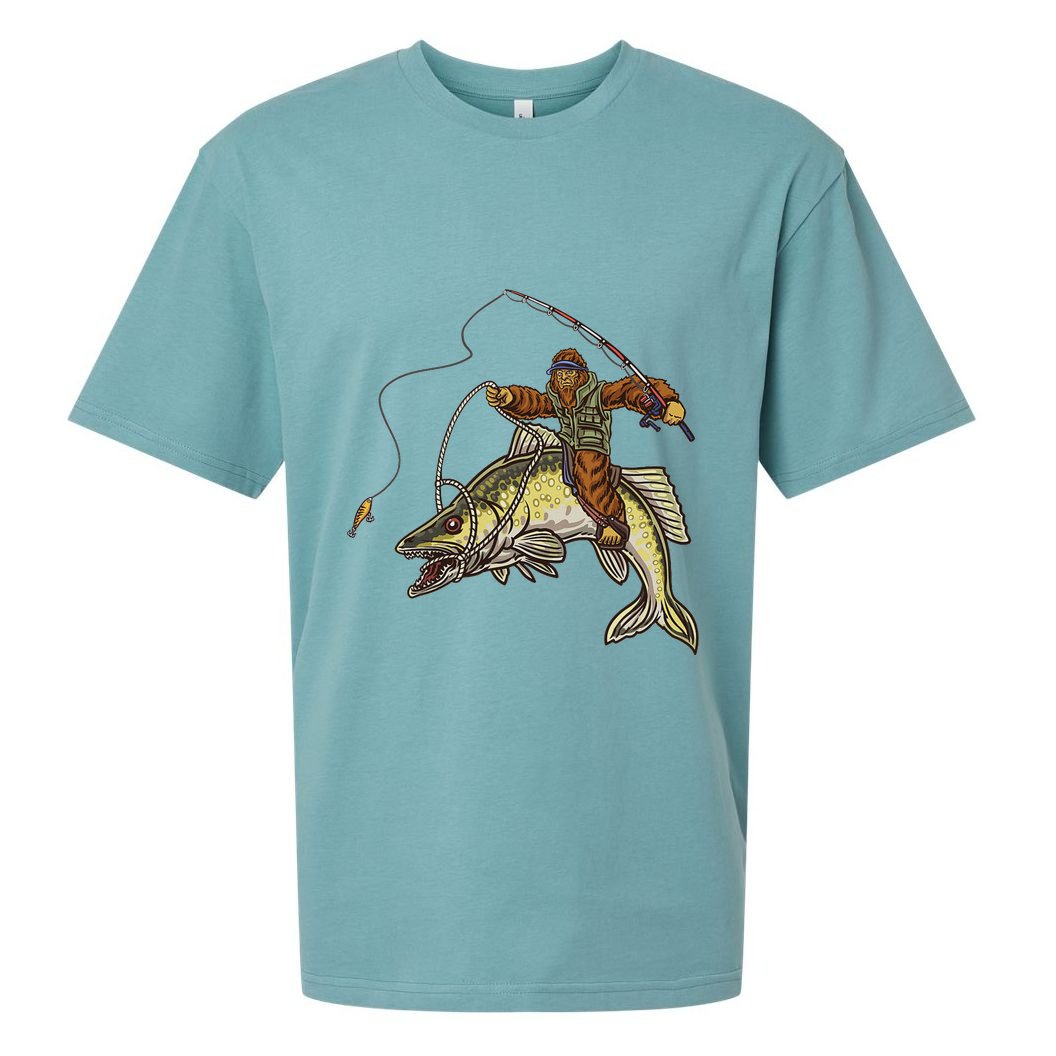 Walleye Fishing Sauger Hunting Bigfoot Fishermen Sueded Cloud Jersey T-Shirt