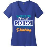 Weekend Forecast Skiing Ing Funny Skiing Gift Women's V-Neck T-Shirt