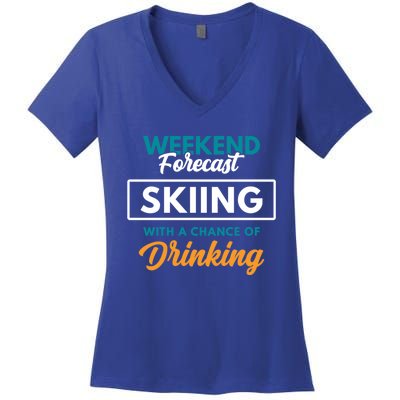 Weekend Forecast Skiing Ing Funny Skiing Gift Women's V-Neck T-Shirt