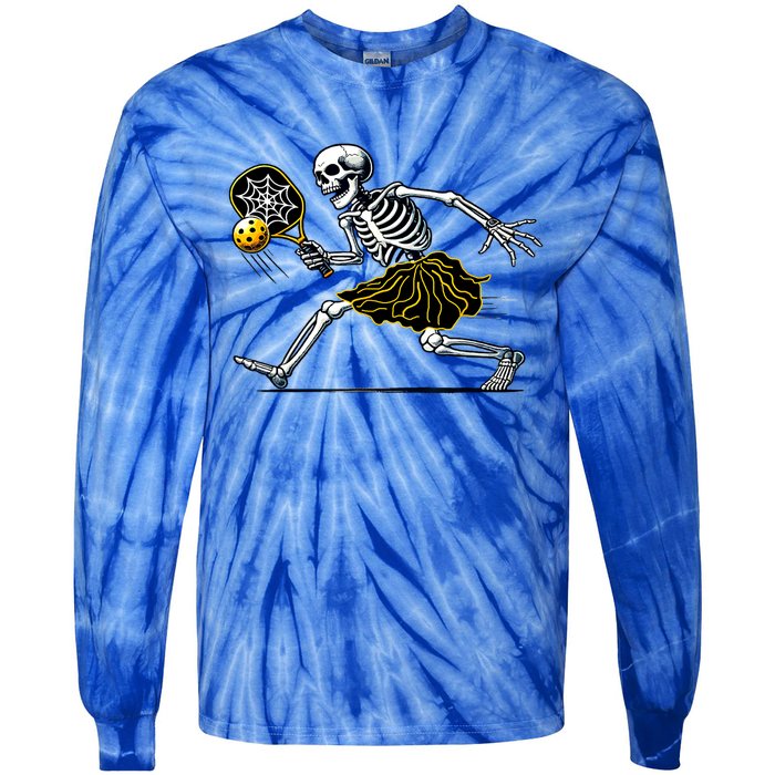 Women Funny Skeleton Pickleball Girl Gift Tie-Dye Long Sleeve Shirt